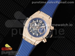 Hublot Big Bang Unico RG ZF 1:1 Best Edition Blue Skeleton Dial on Blue Rubber Strap A1280