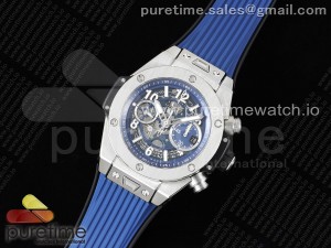 Hublot Big Bang Unico Titanium ZF 1:1 Best Edition Blue Skeleton Dial on Blue Rubber Strap A1280