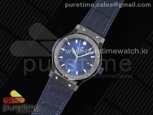 Classic Fusion 42mm Real Black Ceramic GSF 1:1 Best Edition Blue Dial on Blue Gummy Strap SW300