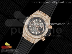 Hublot Big Bang Unico RG Full Diamonds ZF 1:1 Best Edition Skeleton Dial on Black Rubber Strap A1280