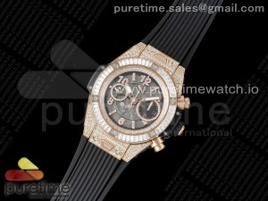 Hublot Big Bang Unico RG Full Diamonds ZF 1:1 Best Edition Skeleton Dial T Diamonds Bezel on Black Rubber Strap A1280