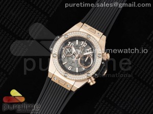 Hublot Big Bang Unico RG Diamonds Bezel ZF 1:1 Best Edition Skeleton Dial on Black Rubber Strap A1280