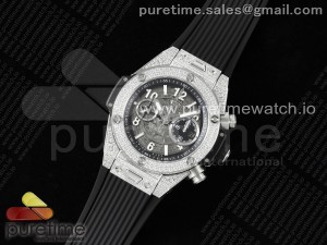 Hublot Big Bang Unico Titanium Full Diamonds ZF 1:1 Best Edition Skeleton Dial on Black Rubber Strap A1280