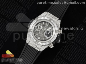 Hublot Big Bang Unico Titanium Full Diamonds ZF 1:1 Best Edition Skeleton Dial T Diamonds Bezel on Black Rubber Strap A1280