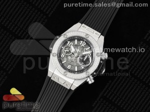 Hublot Big Bang Unico Titanium Diamonds Bezel ZF 1:1 Best Edition Skeleton Dial on Black Rubber Strap A1280