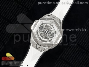 Big Bang Sang Bleu II Chrono SS BBF Best Edition White Dial on White Gummy Strap A7750