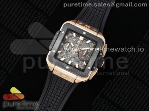 Square Bang Unico 42mm RG BBF 1:1 Best Edition Skeleton Dial Ceramic Bezel on Black Rubber Strap A1280