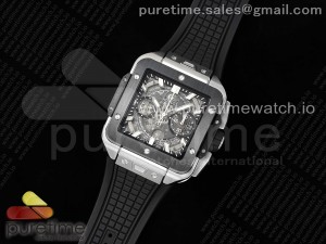 Square Bang Unico 42mm Titanium BBF 1:1 Best Edition Skeleton Dial Ceramic Bezel on Black Rubber Strap A1280