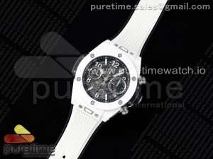 Big Bang Unico 42mm White Ceramic BBF 1:1 Best Edition Skeleton Dial on White Rubber Strap A1280 V2