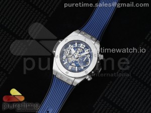 Big Bang Unico 42mm SS BBF 1:1 Best Edition Skeleton Dial on Blue Rubber Strap A1280 V2