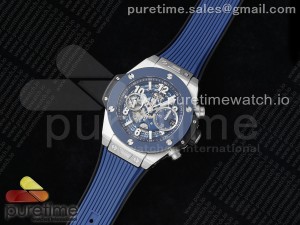 Big Bang Unico 42mm SS BBF 1:1 Best Edition Skeleton Dial Blue Ceramic Bezel on Blue Rubber Strap A1280 V2