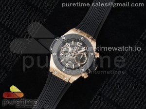 Big Bang Unico 42mm RG BBF 1:1 Best Edition Skeleton Dial Black Ceramic Bezel on Black Rubber Strap A1280 V2