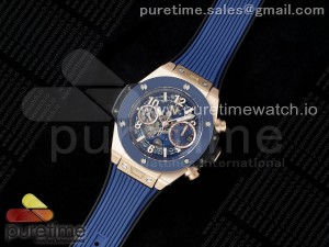 Big Bang Unico 42mm RG BBF 1:1 Best Edition Skeleton Dial Blue Ceramic Bezel on Blue Rubber Strap A1280 V2