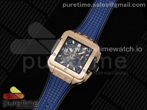 Square Bang Unico 42mm RG BBF 1:1 Best Edition Blue Skeleton Dial on Blue Rubber Strap A1280