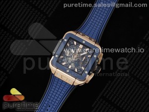 Square Bang Unico 42mm RG Blue Ceramic Bezel BBF 1:1 Best Edition Skeleton Dial on Blue Rubber Strap A1280