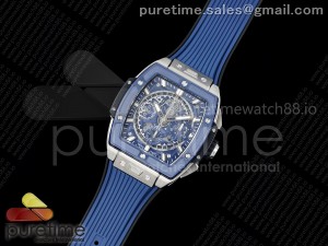 Spirit of Big Bang Titanium BBF 1:1 Best Edition Blue Ceramic Bezel Skeleton Dial on Blue Rubber Strap A7750