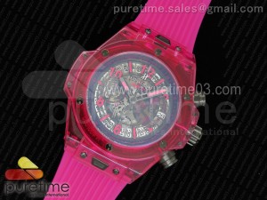 Big Bang Unico Purple Sapphire Plastic Case Skeleton Dial on Purple Rubber Strap Jap Quartz