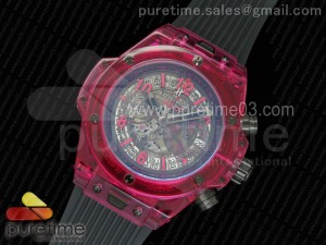 Big Bang Unico Purple Sapphire Plastic Case Skeleton Dial on Black Rubber Strap Jap Quartz