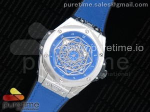 Big Bang Unico Sang Bleu SS TMF Blue Skeleton Dial on Blue Gummy Strap HUB1213