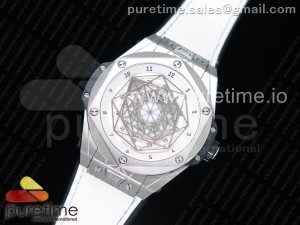 Big Bang Unico Sang Bleu SS TMF White Skeleton Dial on White Gummy Strap HUB1213