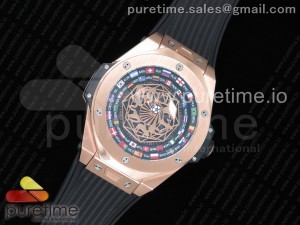 Big Bang Unico Sang Bleu RG HBF Flags Inner Bezel Skeleton Dial on Black Gummy Strap HUB1213