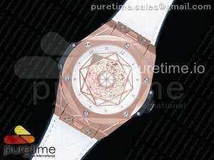 Big Bang Unico Sang Bleu RG HBF White/Gold Skeleton Dial on White Gummy Strap HUB1213