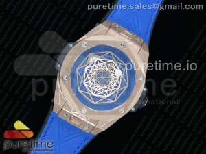 Big Bang Unico Sang Bleu RG HBF Blue/Gold Skeleton Dial on Blue Gummy Strap HUB1213