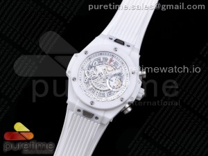 Big Bang Unico White Ceramic HBF 1:1 Best Edition White Skeleton Dial on White Rubber Strap A1242