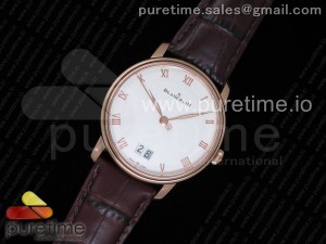 Villeret 6669 Big Date RG V2 HG 1:1 Best Edition White Dial on Brown leather Strap A6950