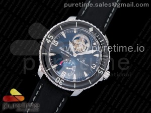 Fifty Fathoms Tourbillon SS Real PR JBF Best Edition Black Dial on Black Nylon Strap (Free Extra Strap)