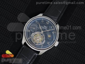 Portuguese Tourbillon Power Reserve Moonphase SS Black Dial on Black Leather Strap