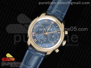 De Ville Chronograph 42mm RG OMF 1:1 Best Edition Blue Dial on Blue Leather Strap A9301 (Black Balance Wheel)