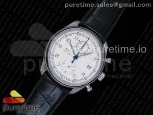 Portugieser Chrono Classic 42 IW390403 ZF 1:1 Best Edition White Dial Blue Hand on Black Leather Strap A7750