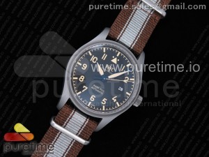 Mark XVIII IW327006 Titanium Grand M+F 1:1 Best Edition Black Dial on Brown/Gray Nylon Strap A35111 (Free Leather Strap)