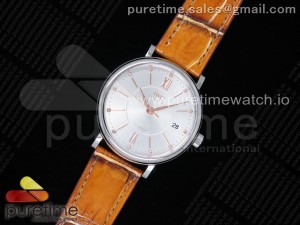 Portofino Automatic 37 SS M+F 1:1 Best Edition Silver Dial on Brown Crocodile Strap A35111