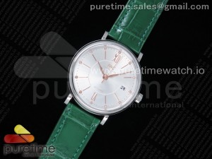 Portofino Automatic 37 SS M+F 1:1 Best Edition Silver Dial on Green Crocodile Strap A35111