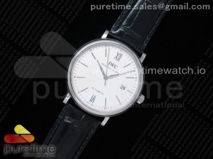 Portofino Automatic SS IW356501 V7F 1:1 Best Edtiion White Dial SS Markers on Black Croco Strap ETA2892