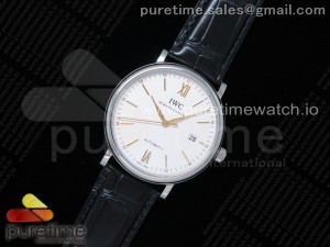 Portofino Automatic SS IW356517 V7F 1:1 Best Edtiion White Dial YG Markers on Black Croco Strap ETA2892