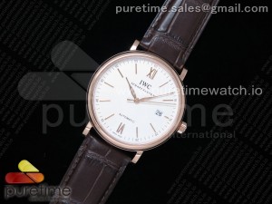 Portofino Automatic RG IW356504 V7F 1:1 Best Edtiion White Dial on Brown Croco Strap ETA2892