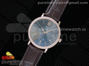 Portofino Automatic RG V7F 1:1 Best Edtiion Diamonds Bezel Gray Dial SS Markers on Brown Croco Strap ETA2892