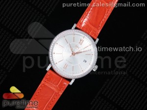 Portofino Automatic 37 SS M+F 1:1 Best Edition Silver Dial RG Markers on Orange Crocodile Strap A35111