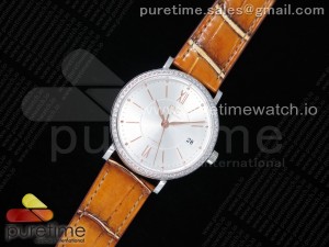 Portofino Automatic 37 SS M+F 1:1 Best Edition Silver Dial RG Markers on Brown Crocodile Strap A35111