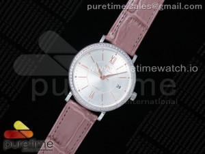 Portofino Automatic 37 SS M+F 1:1 Best Edition Silver Dial RG Markers on Purple Crocodile Strap A35111