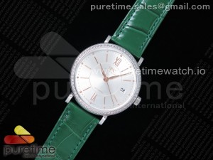 Portofino Automatic 37 SS M+F 1:1 Best Edition Silver Dial RG Markers on Green Crocodile Strap A35111