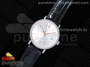 Portofino Automatic 37 SS M+F 1:1 Best Edition Silver Dial RG Markers on Black Crocodile Strap A35111