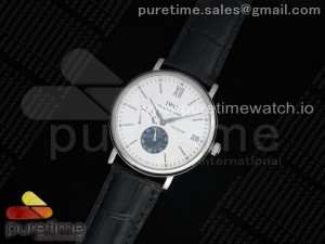 Portofino Fake Power Reserve SS White/Black Dial on Black Leather Strap A23J