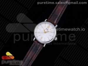 Portofino 34mm SS IW357405 TBF 1:1 Best Edtiion White Dial Brown Leather Strap MIYOTA9015