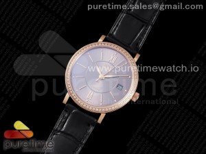 Portofino 37mm RG V7F 1:1 Best Edition Gray Dial Diamonds Bezel on Black Leather Strap A2892