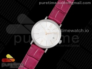 Portofino 37mm SS V7F 1:1 Best Edition White Dial Diamonds Bezel on Pink Leather Strap A2892