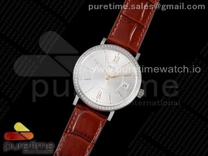 Portofino 37mm SS V7F 1:1 Best Edition White Dial Diamonds Bezel on Brown Leather Strap A2892